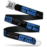 Winchester Logo Full Color Black White Seatbelt Belt - SUPERNATURAL DRIVER PICKS THE MUSIC-SHOTGUN SHUTS HIS CAKEHOLE! Black/Gray/Blue Webbing