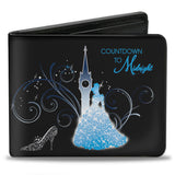 Bi-Fold Wallet - Cinderella COUNTDOWN TO MIDNIGHT Pose + Pumpkin Coach Silhouette Black Blues White