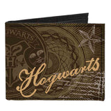 Canvas Bi-Fold Wallet - HOGWARTS Symbols Collage House Badges Browns Multi Color