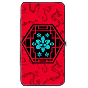 Hinged Wallet - Mulan Flower Lattice Mushu Icons Scattered Reds Black Blue