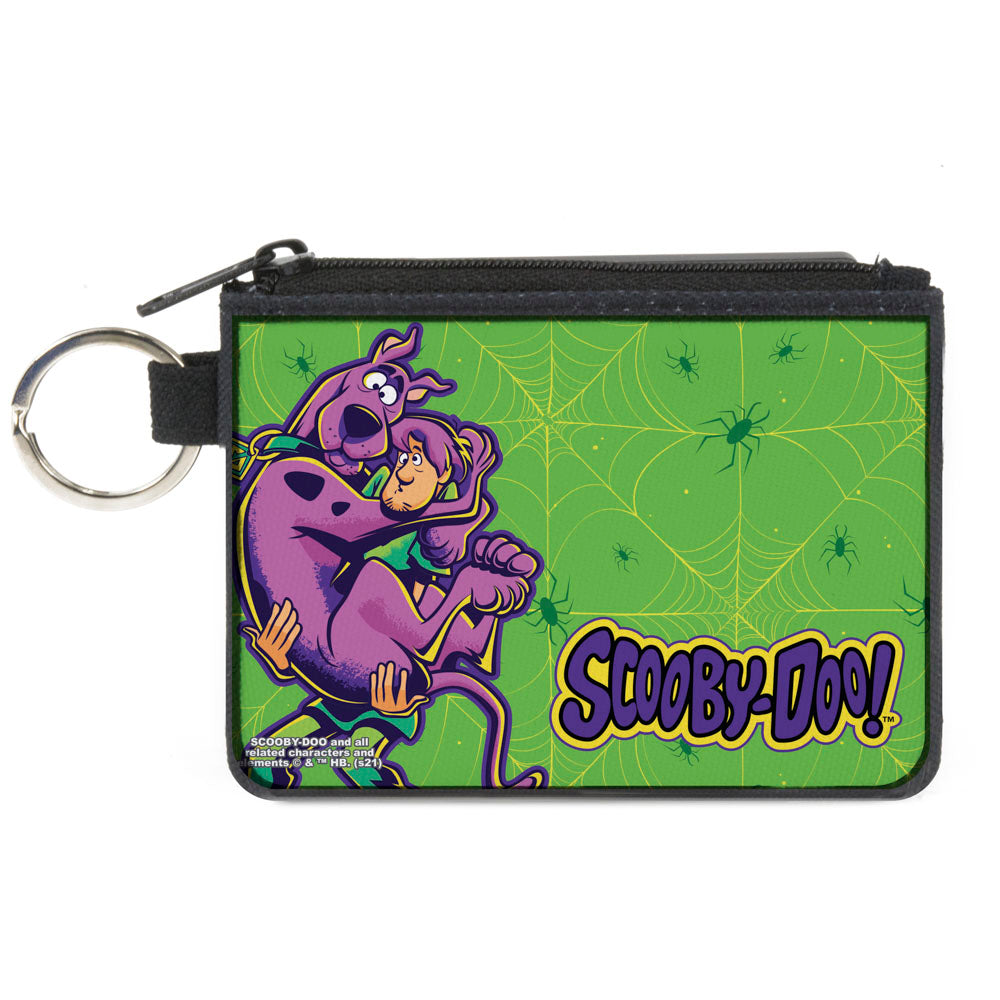 Canvas Zipper Wallet - MINI X-SMALL - SCOOBY-DOO Shaggy Carrying Scooby Pose and Spider Webs Greens