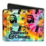 Bi-Fold Wallet - CHEECH & CHONG Caricature Faces Pot Leaves Scattered Tie Dye Multi Color Black