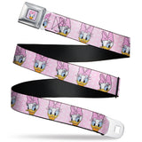 Daisy Duck Smiling Expression Full Color Pink Seatbelt Belt - Daisy Duck 2-Expressions/Dots Pinks Webbing