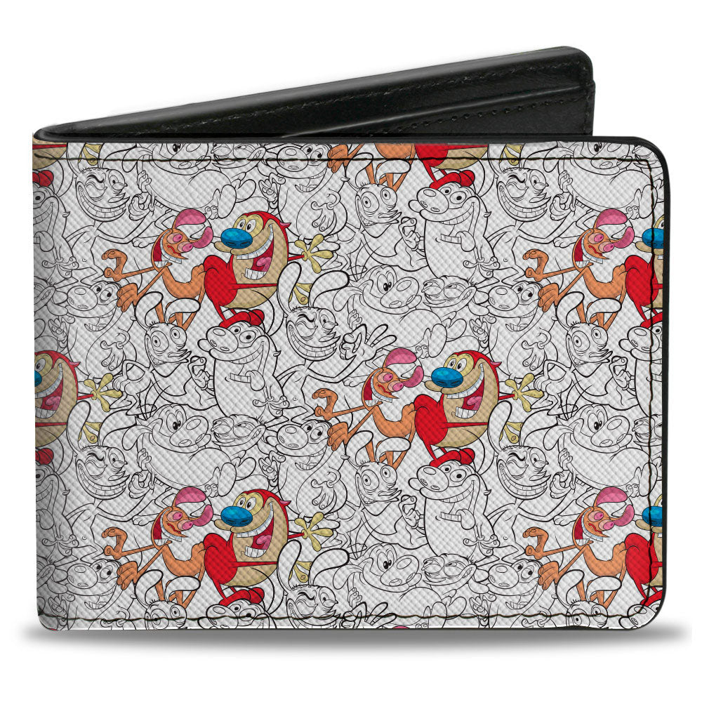 Bi-Fold Wallet - The Ren & Stimpy Show Poses Collage Outline Full Color