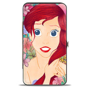 Hinged Wallet - Ariel Fixing Hair Pose + Tropical Flowers Blues Pinks