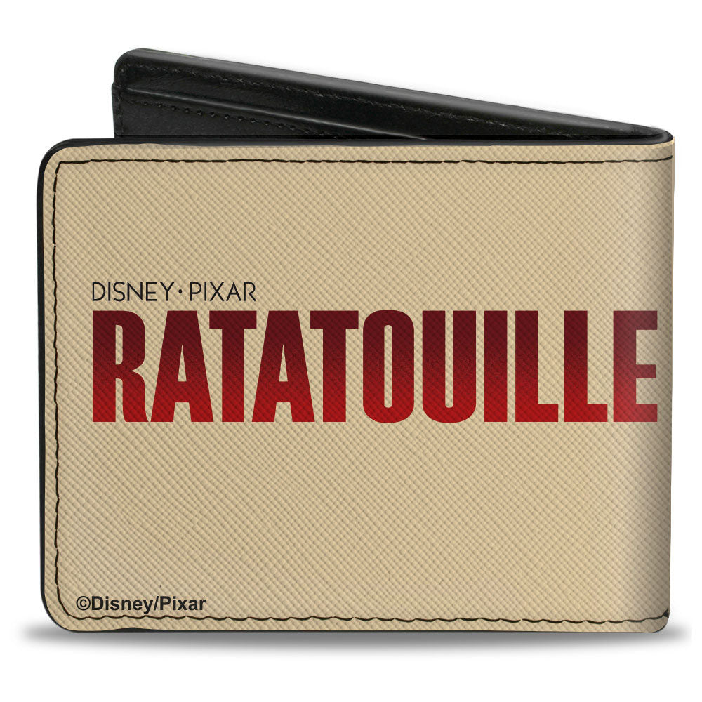 Bi-Fold Wallet - Ratatouille Remy BON APPETIT Hiding Pose + Text Logo Beige Reds