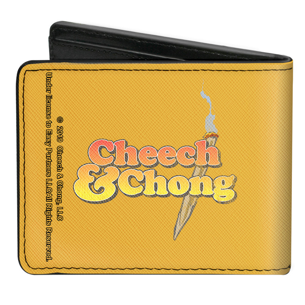 Bi-Fold Wallet - CHEECH & CHONG Faces Silhouette + Logo Joint Weathered Yellow Red Black Green