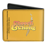 Bi-Fold Wallet - CHEECH & CHONG Faces Silhouette + Logo Joint Weathered Yellow Red Black Green