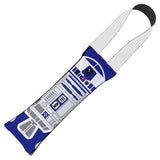 Dog Toy Squeaky Tug Toy - Star Wars R2-D2 Front View + Side View - White Handle Webbing