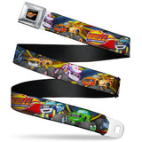 BLAZE AND THE MONSTER MACHINES Logo Full Color Black/Orange/Yellow/Purple Seatbelt Belt - BLAZE AND THE MONSTER MACHINES 6-Trucks Group Pose Webbing