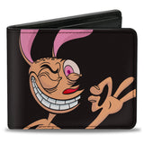 Bi-Fold Wallet - The Ren & Stimpy Show Ren Winking Pose CLOSE-UP + Logo Black