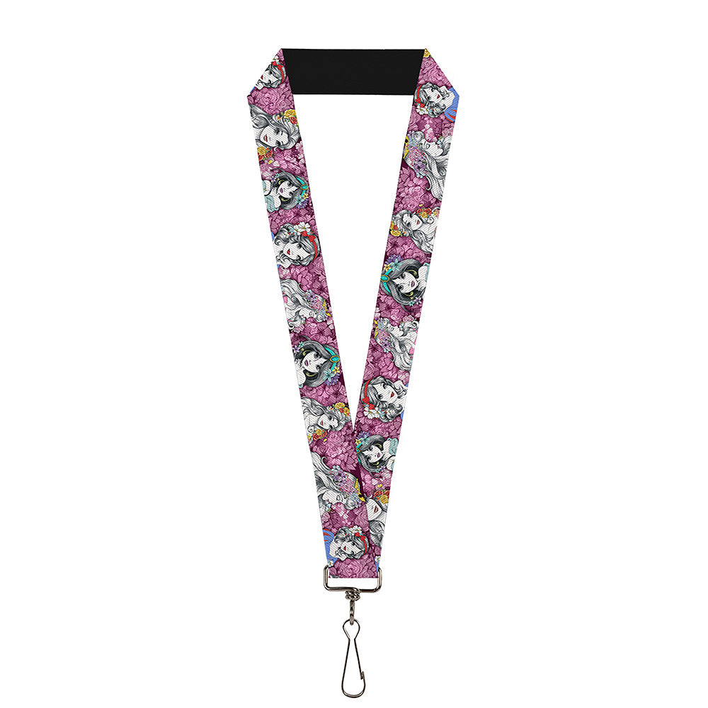 Lanyard - 1.0" - Princess Sketch Poses Floral Collage Pinks Grays