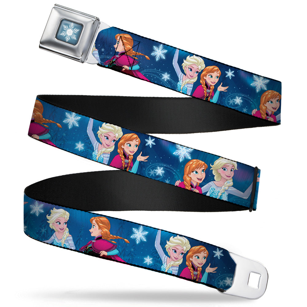 Frozen Snowflake Full Color Blue White Seatbelt Belt - Elsa & Anna 3-Poses/Snowflakes Blues Webbing