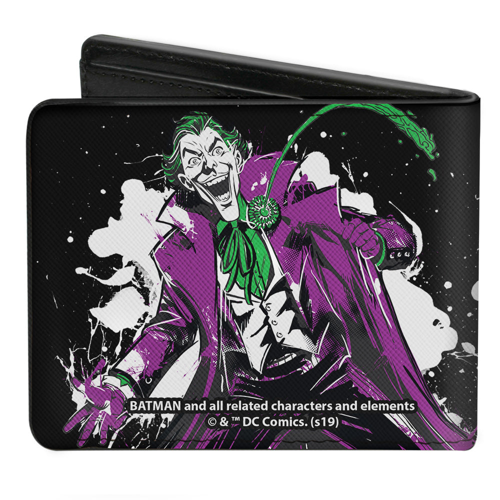 Bi-Fold Wallet - Joker THE CLOWN PRINCE OF CRIME + Flower Squirting Pose Black White Green