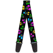 Guitar Strap - Mickey Mouse Expressions Scattered Black Multi Neon