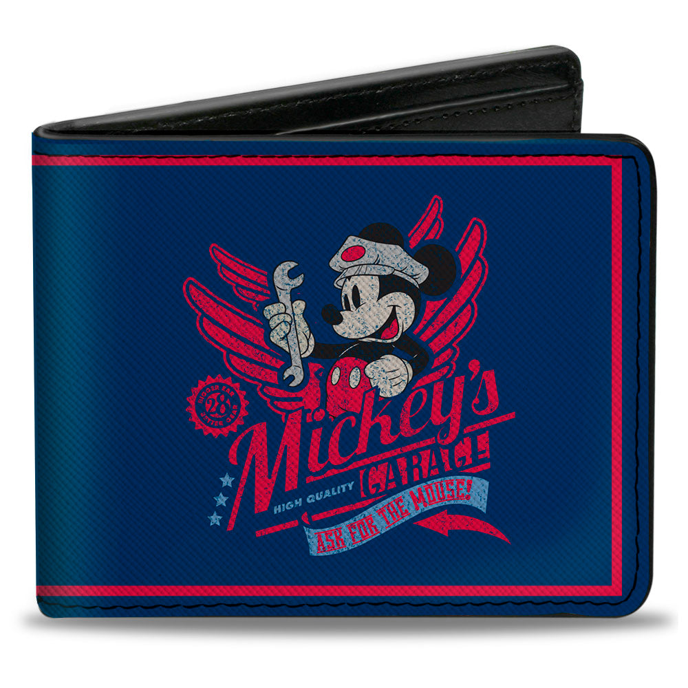 Bi-Fold Wallet - Mickey Mouse MICKEY'S GARAGE Pose + ORIGINAL Brand Logo Blues Reds