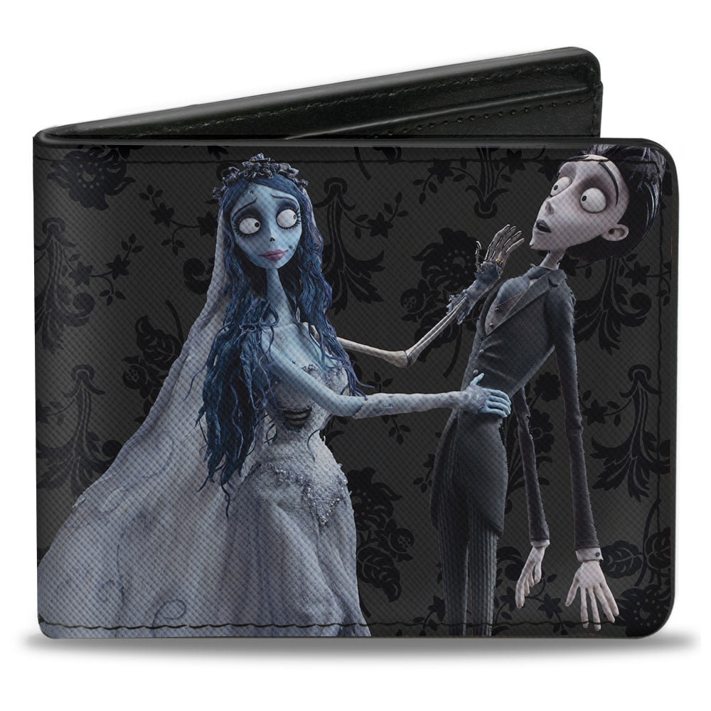 Bi-Fold Wallet - Corpse Bride Emily Victor Pose + Logo Grays Black White