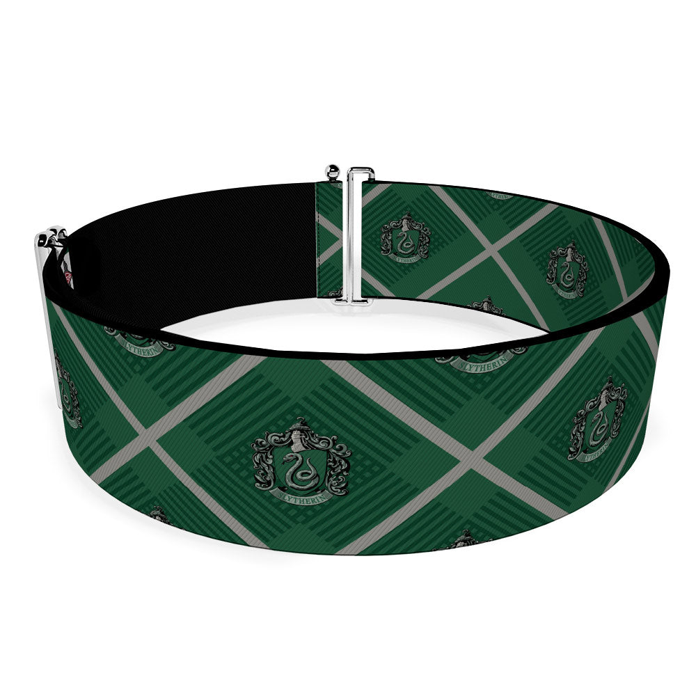 Cinch Waist Belt - Harry Potter Slytherin Crest Plaid Greens Gray