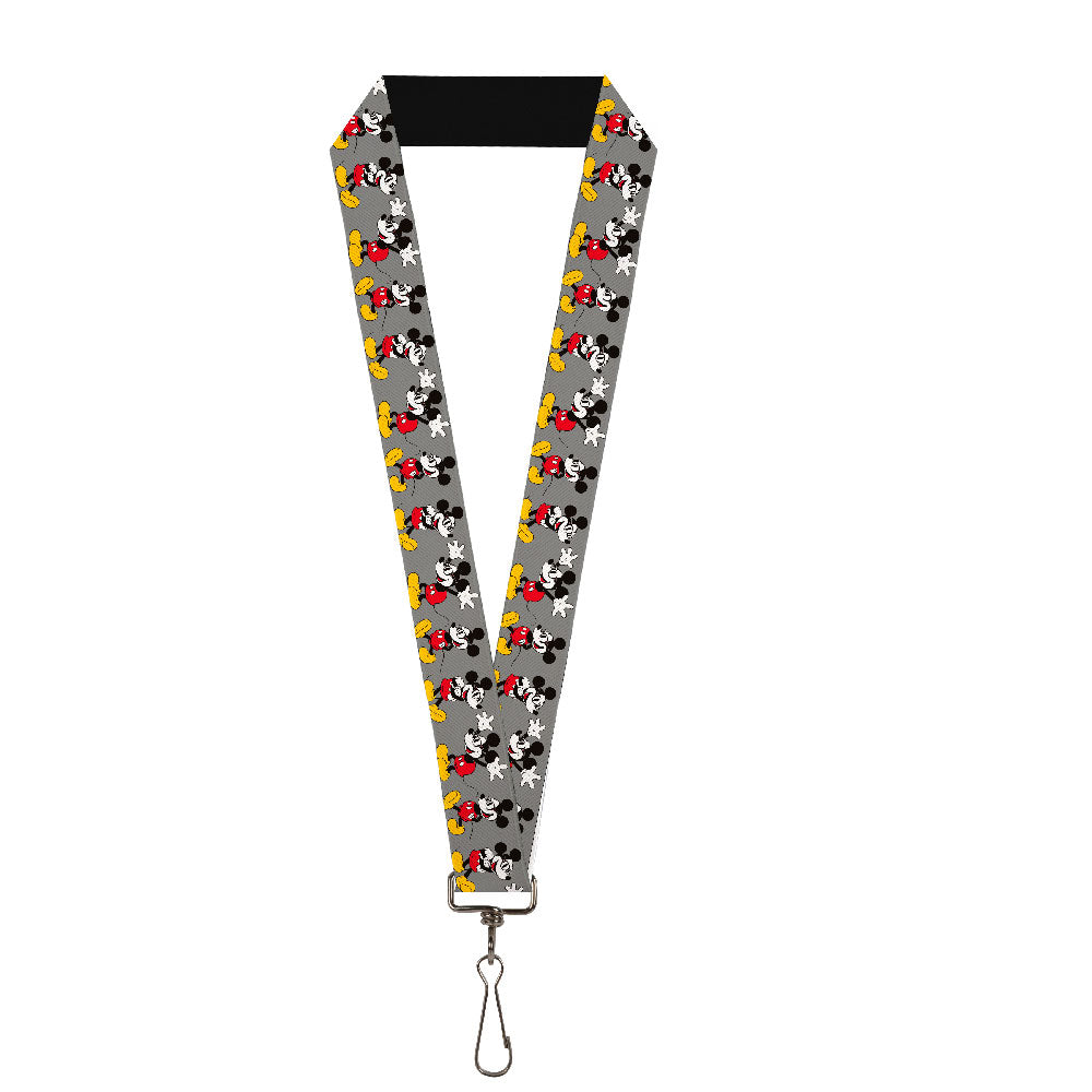 Lanyard - 1.0" - Mickey Mouse w Glasses Poses Gray