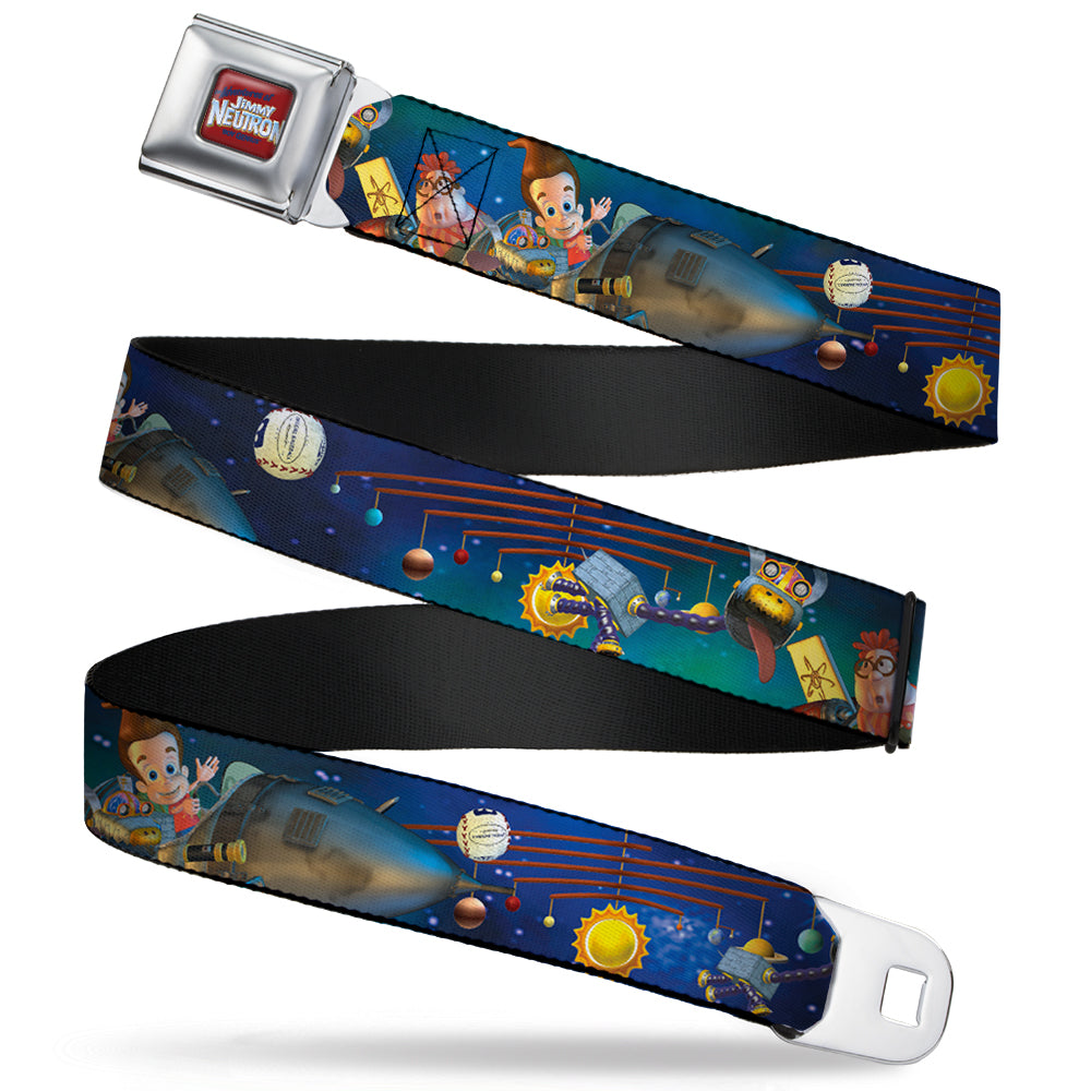 The Adventures of Jimmy Neutron Logo Full Color Red/Blues Seatbelt Belt - Jimmy Neutron, Carl & Goddard Flying in Space Webbing