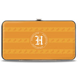 Hinged Wallet - HOGWARTS ALUMNI HUFFLEPUFF + Initial Monogram Badger Icon Stripe Golds White Grays