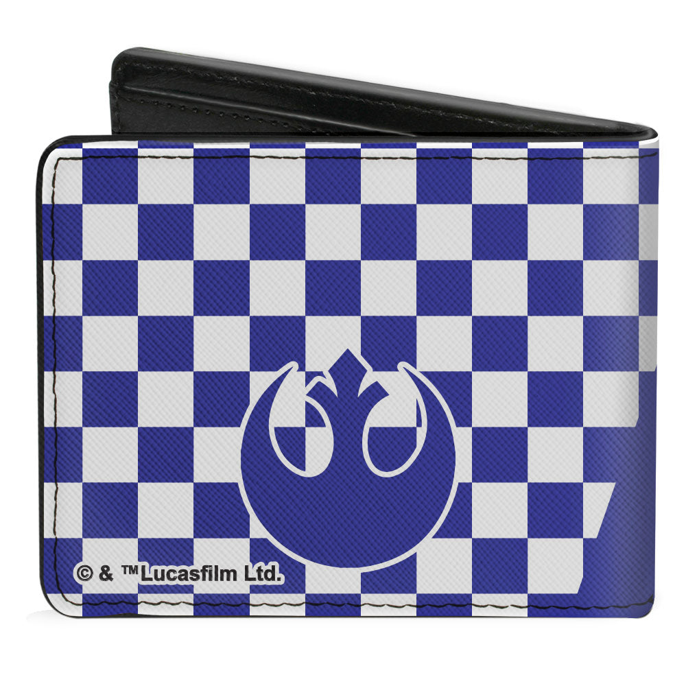 Bi-Fold Wallet - Star Wars Aurebesh DROID + Rebel Alliance Insignia Checker Blue White