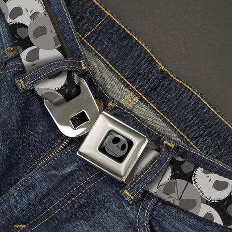 Jack Expression5 Black Silver Seatbelt Belt - Nightmare Before Christmas Jack Expression Stacked Black/Grays Webbing