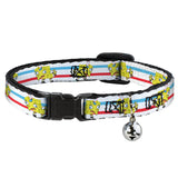 Cat Collar Breakaway with Bell - Mocking SpongeBob Pose Stripe White Blue Red