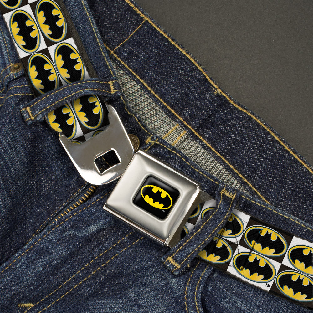 Batman Full Color Black Yellow Seatbelt Belt - Batman Shield Checkers Webbing