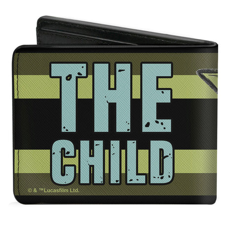 Bi-Fold Wallet - Star Wars The Child Smiling Pose Painting Stripe Greens Black