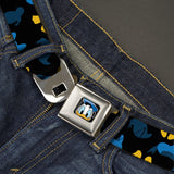 Donald Duck Face CLOSE-UP Full Color Seatbelt Belt - Donald Duck Elements Scattered Black/Blues/Yellow Webbing