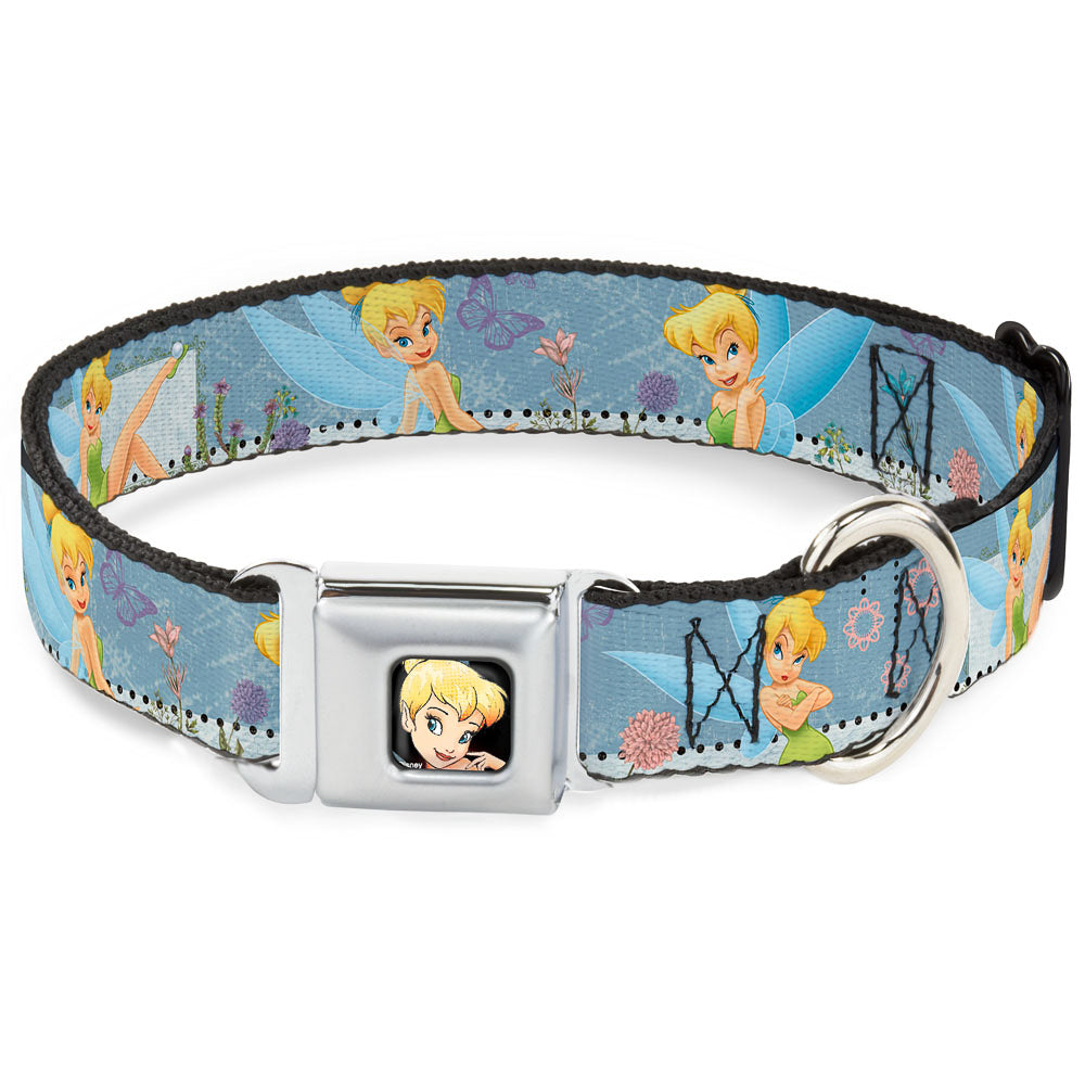 Tinker Bell CLOSE-UP Full Color Seatbelt Buckle Collar - Tinker Bell Garden Poses