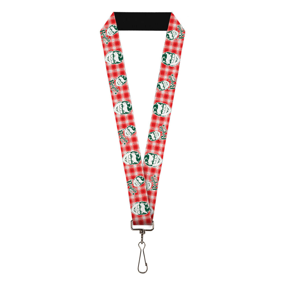 Lanyard - 1.0" - A Christmas Story RALPHIE Smiling Face Plaid Red White Green