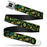 Classic TMNT Logo Full Color Seatbelt Belt - Classic TMNT/Bolts/Faces Black/Greens Webbing