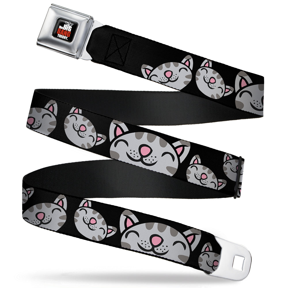 THE BIG BANG THEORY Full Color Black White Red Seatbelt Belt - Mutli Soft Kitty Face Black Webbing