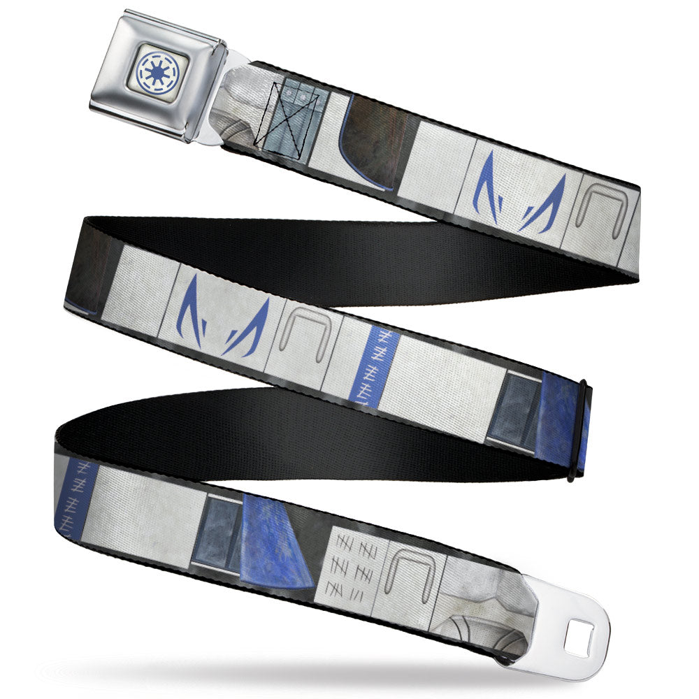 Star Wars Galactic Republic Insignia Full Color White/Blue Seatbelt Belt - Star Wars Clone Wars Commander Rex Bounding Elements Webbing