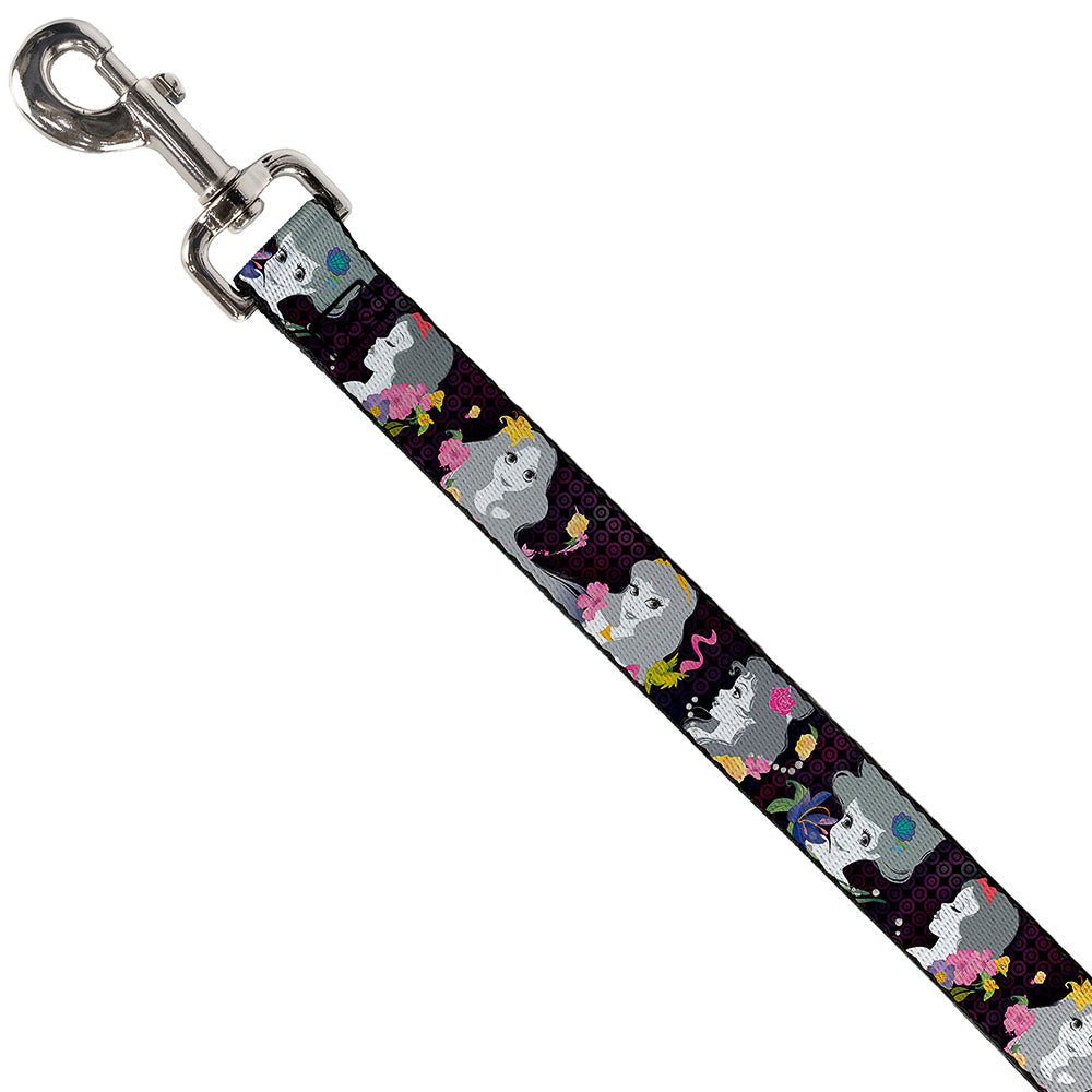 Dog Leash - Princess Silhouettes Dots Black/Purple/Gray/Multi Color