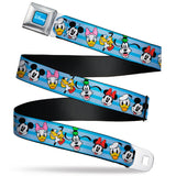 DISNEY Signature Full Color Blue/White Seatbelt Belt - Disney The Sensational Six Smiling Faces Stripe Blues Webbing