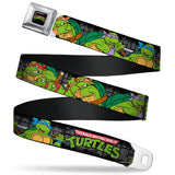 Classic TMNT Logo Full Color Seatbelt Belt - Classic TEENAGE MUTANT NINJA TURTLES Group Pose4 in Sewer/TMNT Logo Webbing