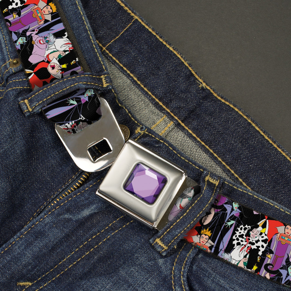 Princess Gem CLOSE-UP Full Color Purple Seatbelt Belt - 5-Disney Villains Stacked Webbing