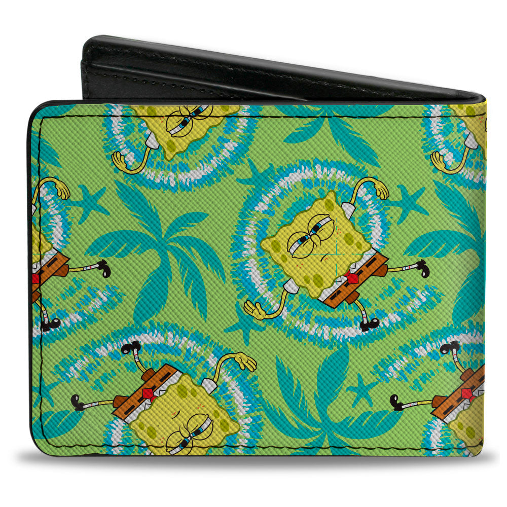 Bi-Fold Wallet - SpongeBob Wavy Noodle Arm Pose Tropical Tie Dye Green Blue White