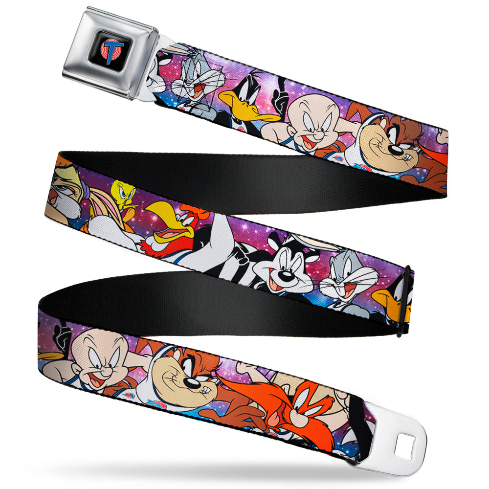 Space Jam Tune Squad Icon Full Color Black/Red/Blue Seatbelt Belt - Space Jam Tunes Squad 10-Players Group Pose Galaxy Webbing