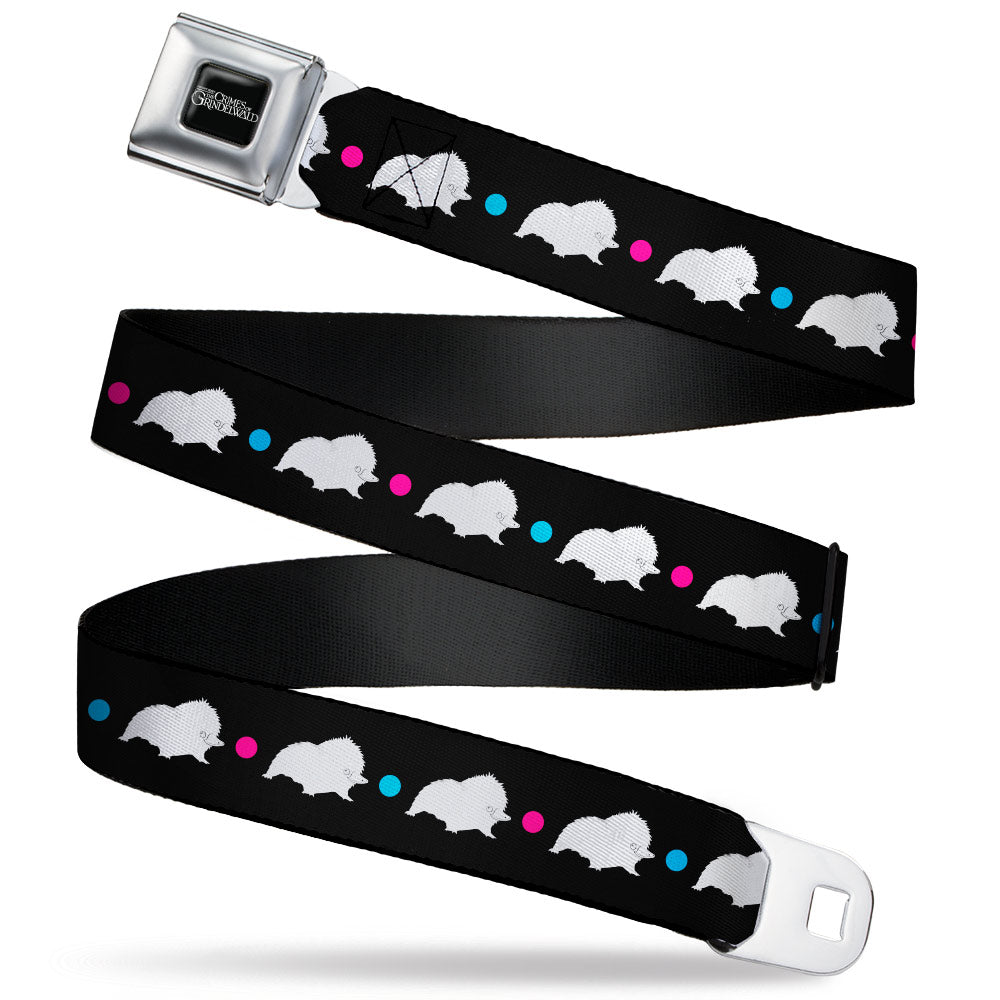 FANTASTIC BEASTS THE CRIMES OF GRINDEWALD Logo Full Color Black/White Seatbelt Belt - Fantastic Beasts The Crimes of Grindelwald Baby Niffler Pose/Dots Black/White/Pink/Blue Webbing