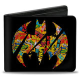 Bi-Fold Wallet - Bat Signal Black Multi Color Logos Stacked