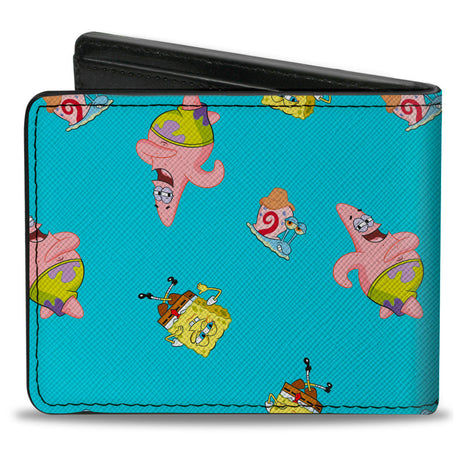 Bi-Fold Wallet - SpongeBob Patrick and Gary Poses Scattered Bright Blue