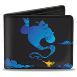 Bi-Fold Wallet - Genie Lamp Silhouette Pose Clouds Black Blues Gold