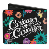 Bi-Fold Wallet - Alice Pose Silhouette + CURIOUSER AND CURIOUSER Floral Collage Black White Multi Color