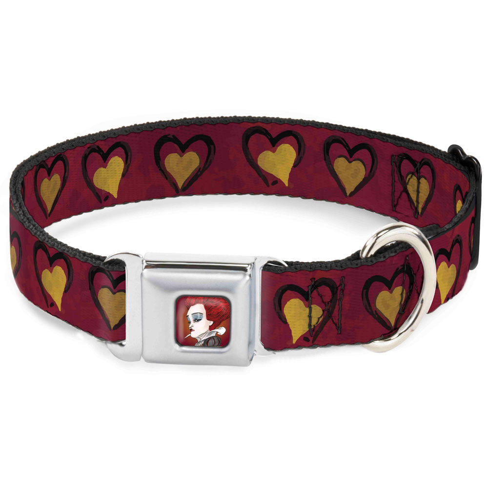 Alice in Wonderland Queen Face Full Color Red Seatbelt Buckle Collar - Alice in Wonderland Queen's Hearts Reds/Black/Gold