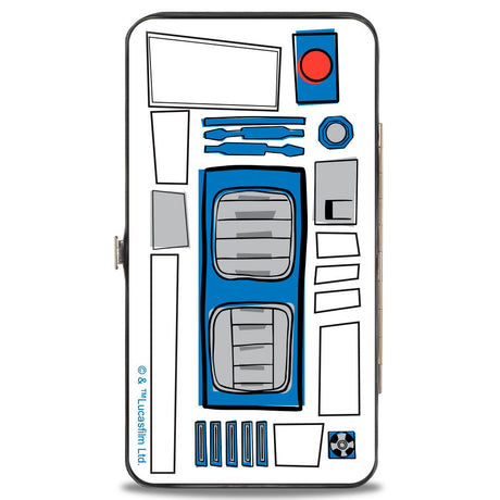 Hinged Wallet - Star Wars R2-D2 Pose + Parts CLOSE-UP White Gray Blue Red