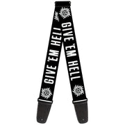 Guitar Strap - Winchester Pentagram GIVE 'EM HELL Black White